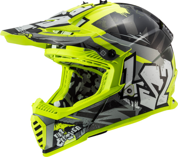 Шлем LS2 MX437 FAST EVO MINI CRUSHER Black Hi-Vis Yellow L pitbikemarket.ru
